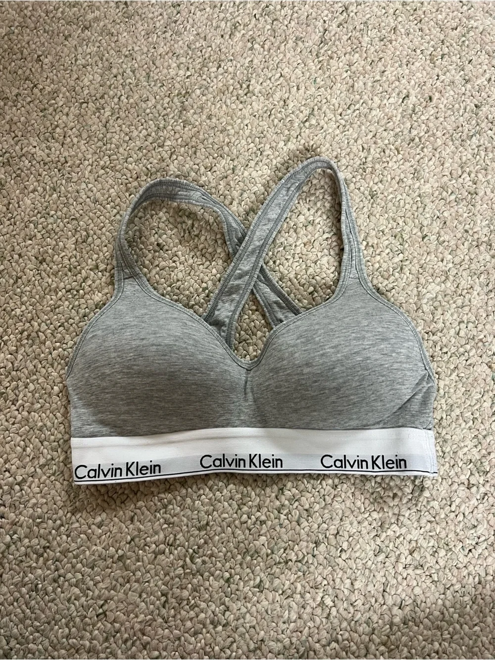 Calvin Klein Gray Heather Wireless Bralette with White Logo Band